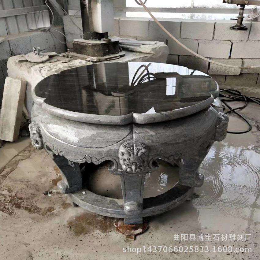 青石石雕桌子整体镂空中式仿古镜面大理石圆鼓石桌庭院装饰摆件