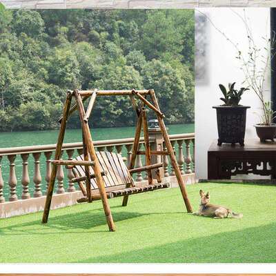 YouKa户外秋千室外秋千椅花园庭院木吊椅摇椅双人碳化防腐木吊椅