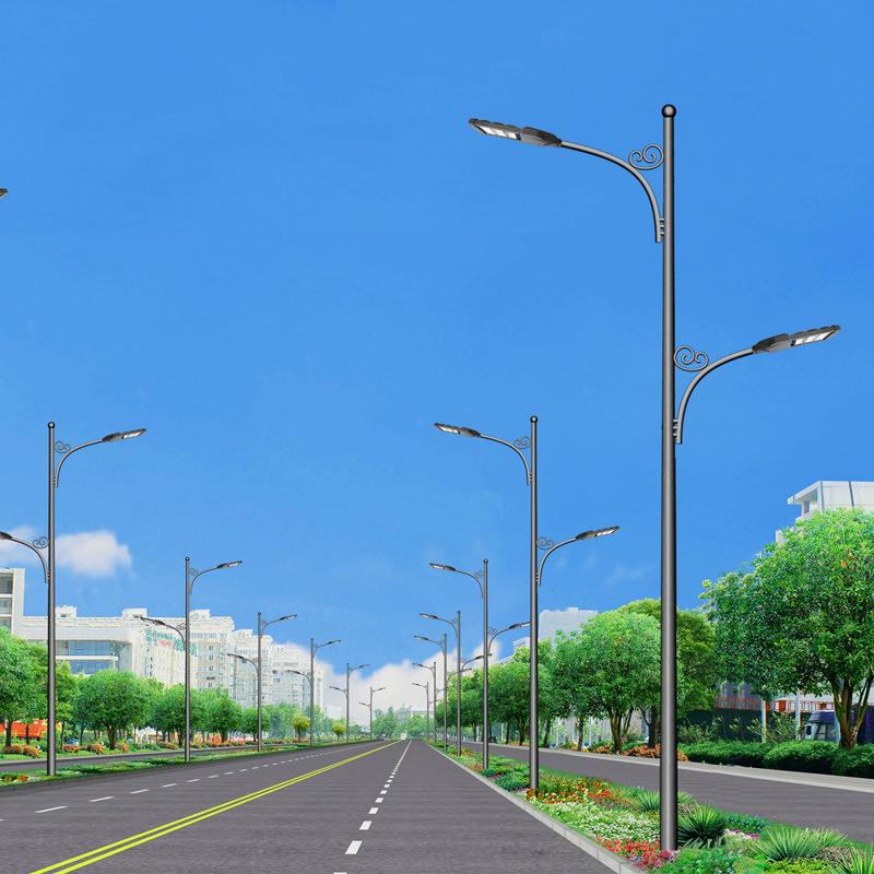 路灯杆源头厂家7米8米120W高低臂路灯大功率市电led双臂路灯价格