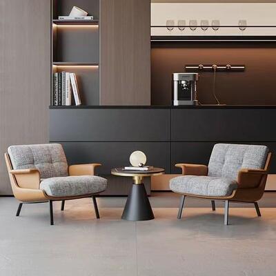 轻奢Daiki单人沙发椅酒店民宿大厅接待会客洽谈桌椅组合一桌两椅