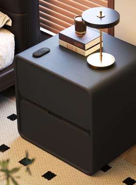 黑色床头柜现代简约2025新款卧室床边柜实木置物收纳柜简易储物柜