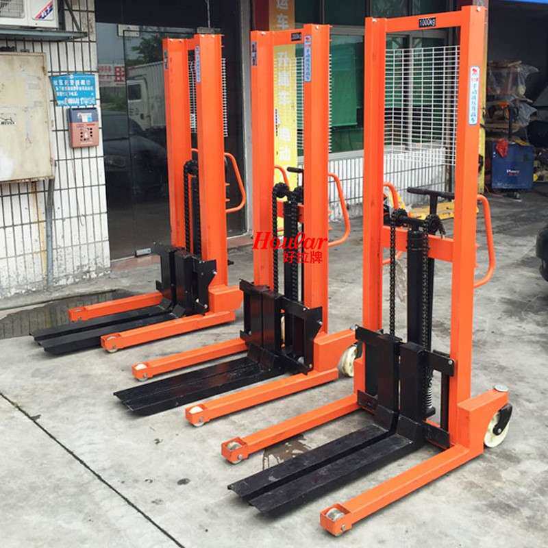 跨境牛力2吨升高1.6米工字钢手动堆高车 脚踩液压堆高叉车 升高车