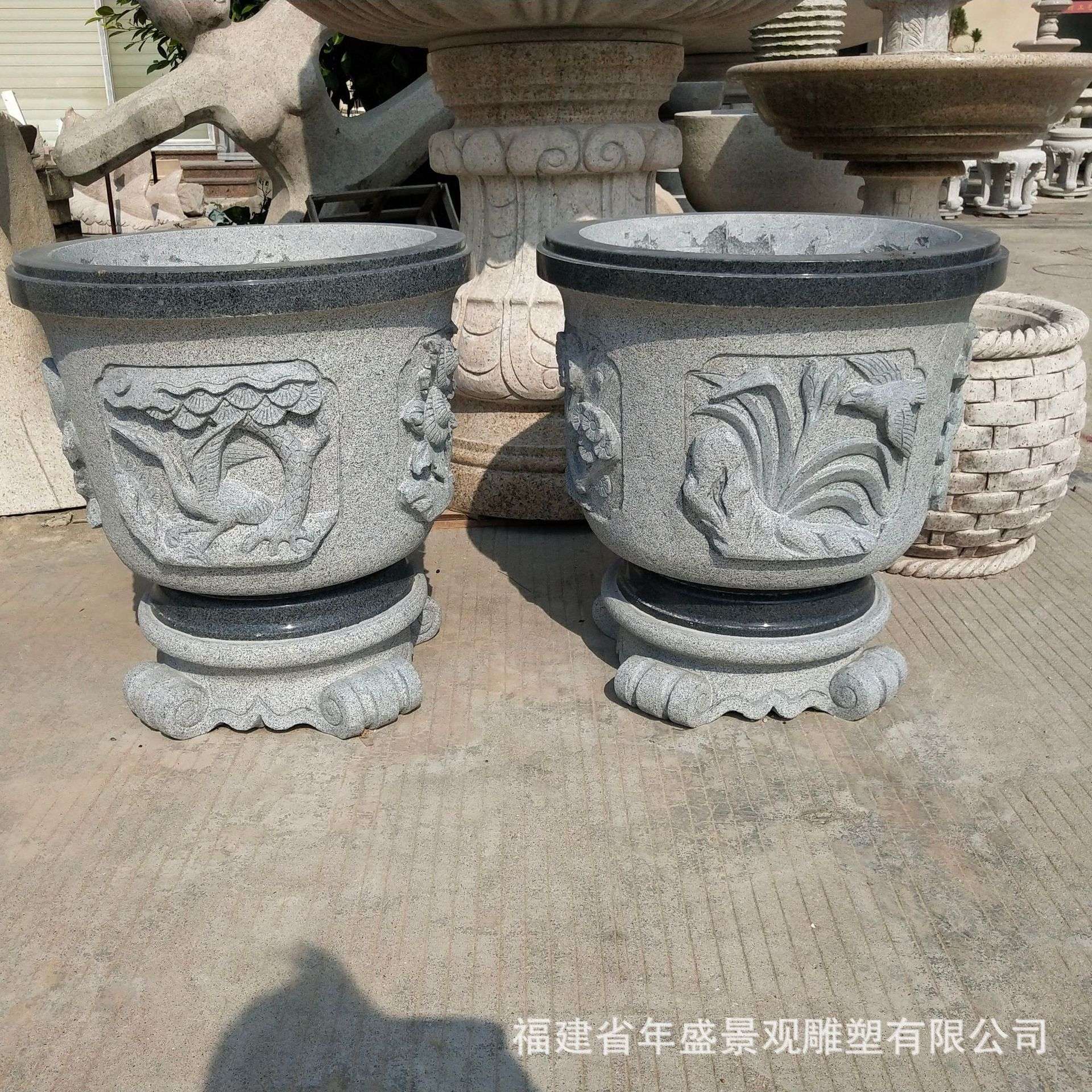 福建石雕厂家 仿古青石花盆鱼缸手工雕刻石缸工艺品家居摆件