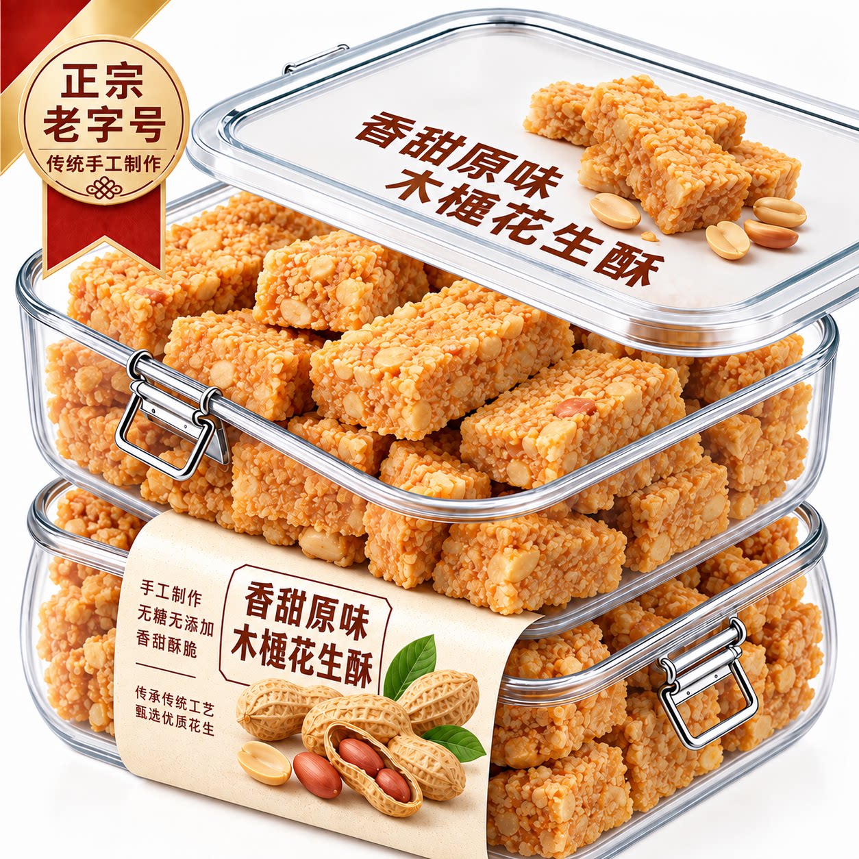 安徽特产木棰手工0蔗糖花生酥