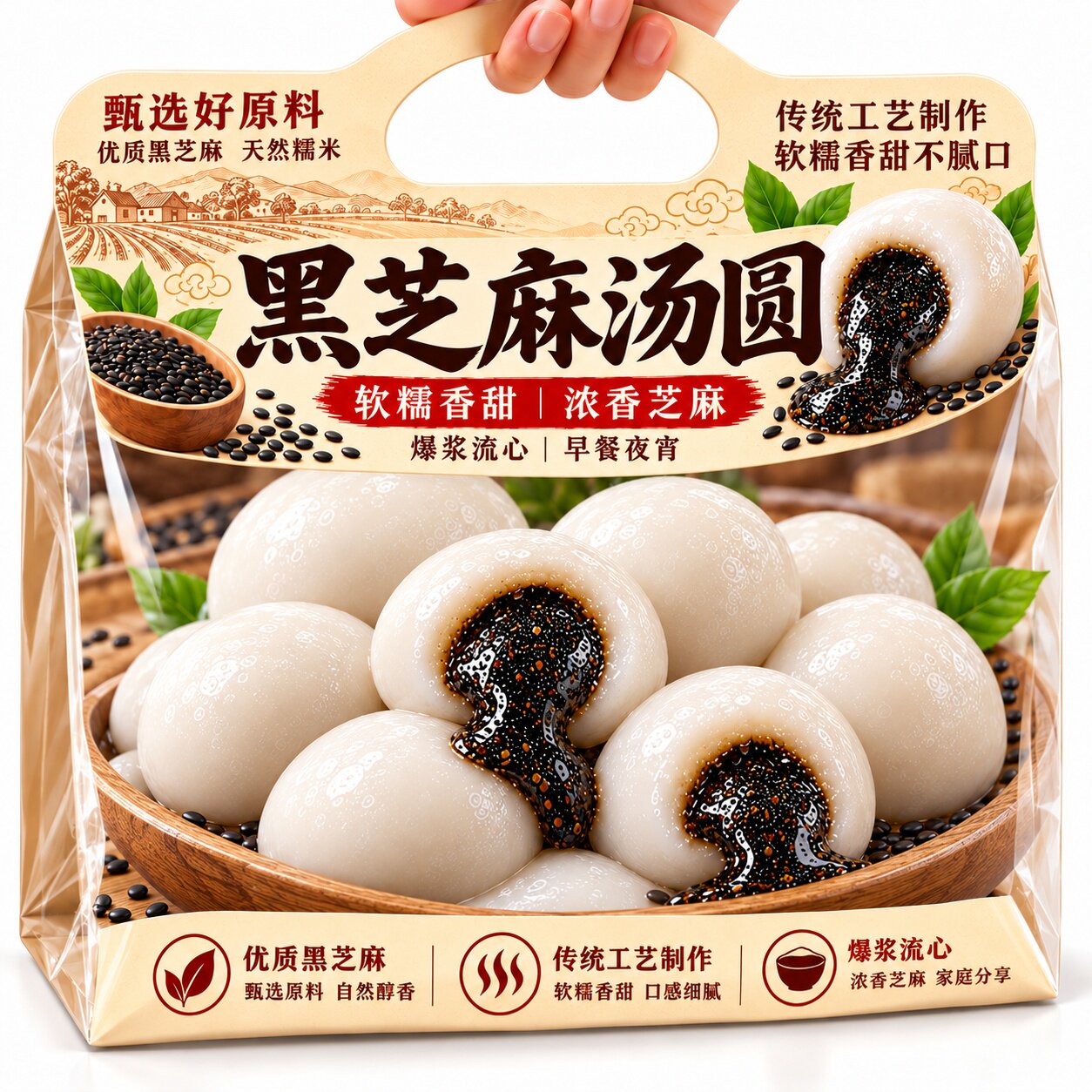 正品宁波特产黑芝麻糯米汤圆