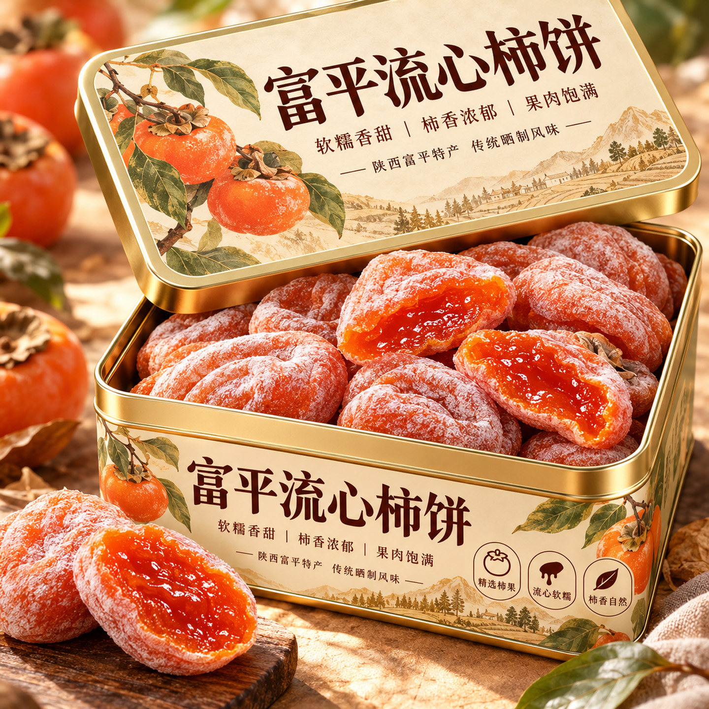 特级流心柿饼陕西富平官方旗舰店正宗广西流心柿子干独立包装冰柿