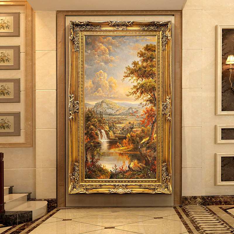 欧式手绘复古壁画客厅走廊过道竖版大芬油画村装饰画玄关风景挂画