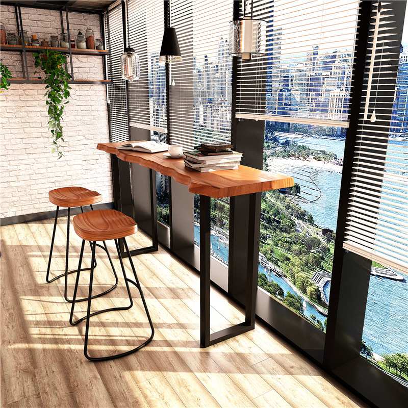 阳台靠墙长条桌窗台奶茶店咖啡厅休闲吧台桌简约铁艺实木吧台桌椅