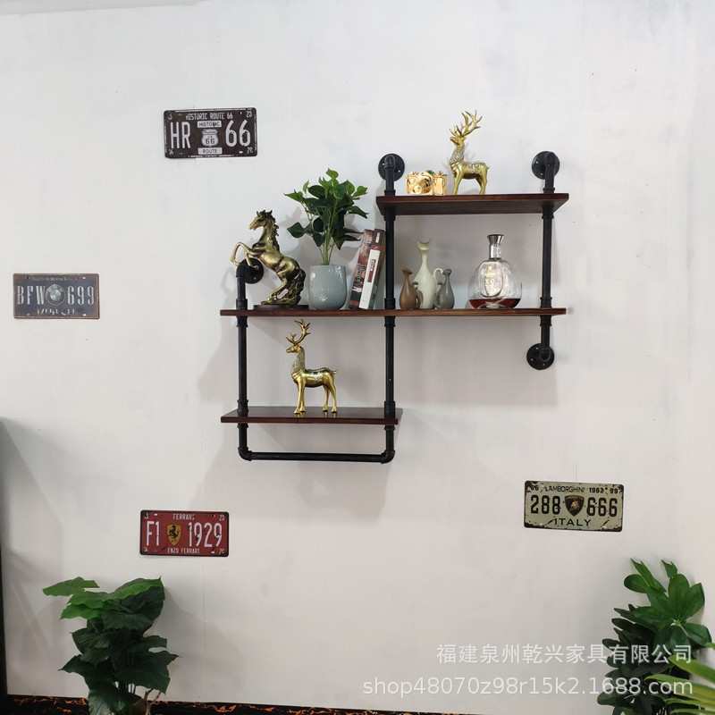 铁艺水管墙上置物架酒架工业风装饰创意隔板壁挂架子美式墙面装饰