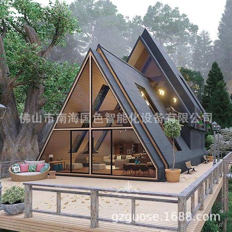 创意设计现代三角木屋民宿别墅阳光房子 公园景区精装修景观建筑