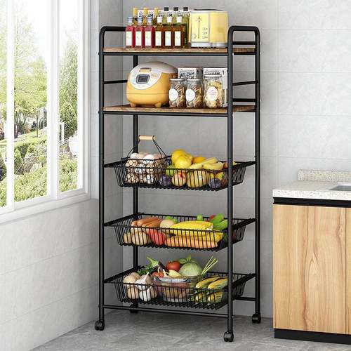 可移动多层落地家用铁艺微波炉锅具存储置物厨房蔬菜水果收纳架