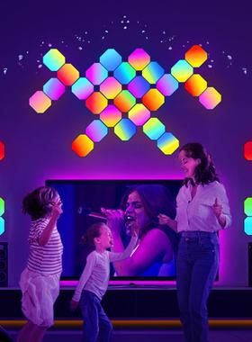 跨境电竞氛围灯拾音节奏自由拼接炫彩方形氛围家庭聚会paty量子灯