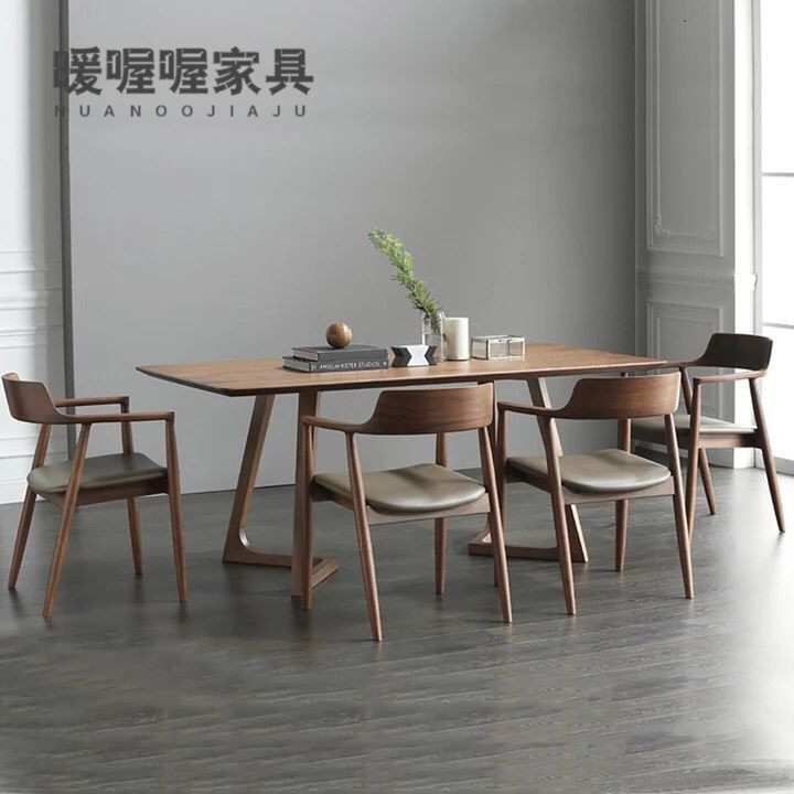 北欧实木设计师餐桌椅组合家用长桌洽谈咖啡店创意长条多人办公桌