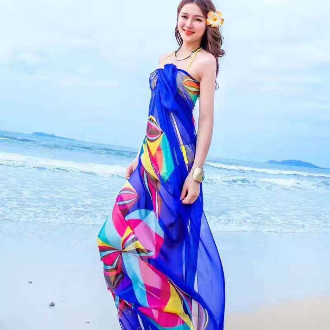 2025春夏新款超大海边沙滩巾女雪纺防晒披肩欧美百搭长款丝巾纱巾