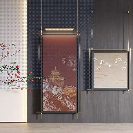 新中式屏风隔断客厅卧室遮挡家用简约现代入户玄关实木铁艺挂画