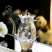 宜室茶话手工贴繁花似锦水仙壶花茶仿宋高硼硅玻璃执壶泡茶壶单壶