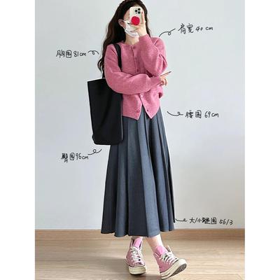 灰色西装半身裙女夏季胖妹妹mm高腰遮胯显瘦a字裙梨形身材百褶裙