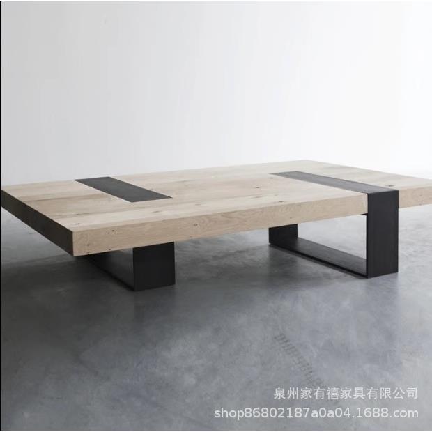 纯实木铁艺茶几复古原木长方形矮桌台简单客厅茶桌创意设计大方几