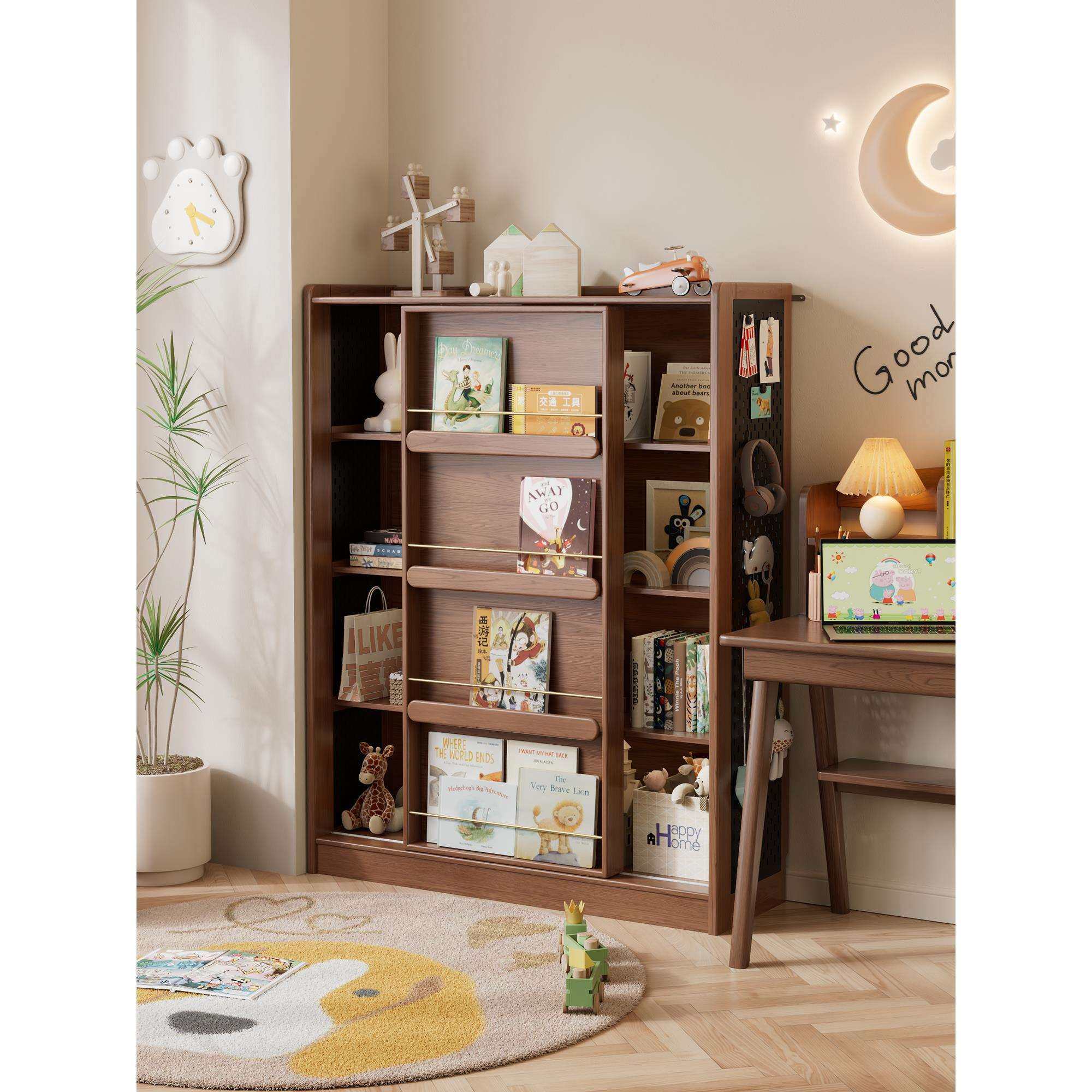 冬木实木书架落地置物架书柜储物柜一体靠墙儿童多层绘本架推拉门,电子元器件市场,其它元器件,淘宝优惠券,粉丝福利购,淘宝优惠卷