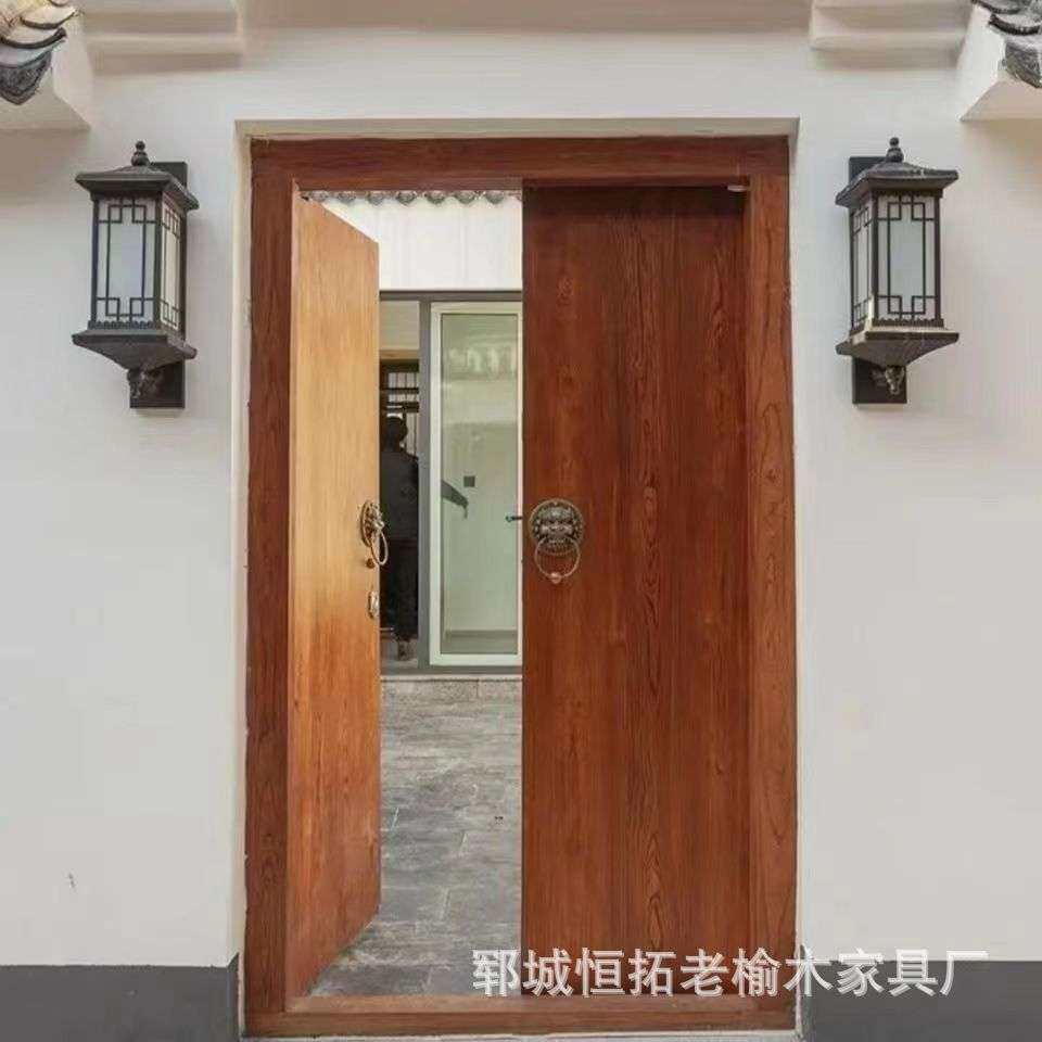 老榆木进户门农村民宿双开门实木整套对开门仿古别墅大门