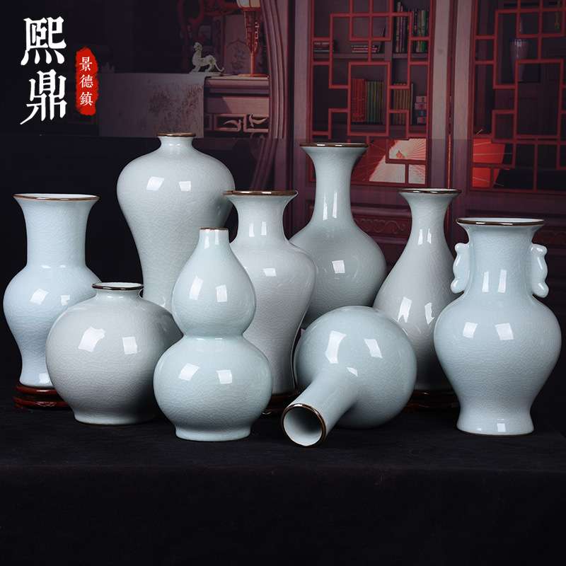 工艺品摆件 白色仿古开片裂纹釉官窑 陶瓷花瓶花插时尚摆件摆设