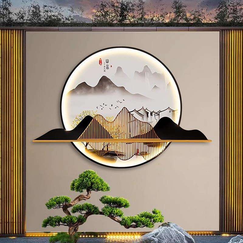 太阳能户外壁灯防水新中式别墅庭院灯造景林园景观装饰山水壁画灯