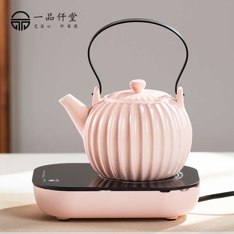 粉色煮茶器电陶炉家用办公过滤泡茶壶陶瓷提梁烧水壶茶具套装