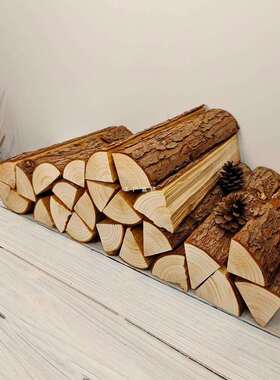 木柴装饰民宿店铺搭配美式原木摆件橱窗背景陈列壁炉木材柴火摆件