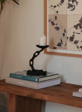 侘寂风复古中古民宿风铁艺烛台拍照道具样板间售楼部摆件