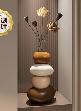 石来运转花瓶摆件新中式客厅壁龛玄关柜电视柜装饰品乔迁新居礼品