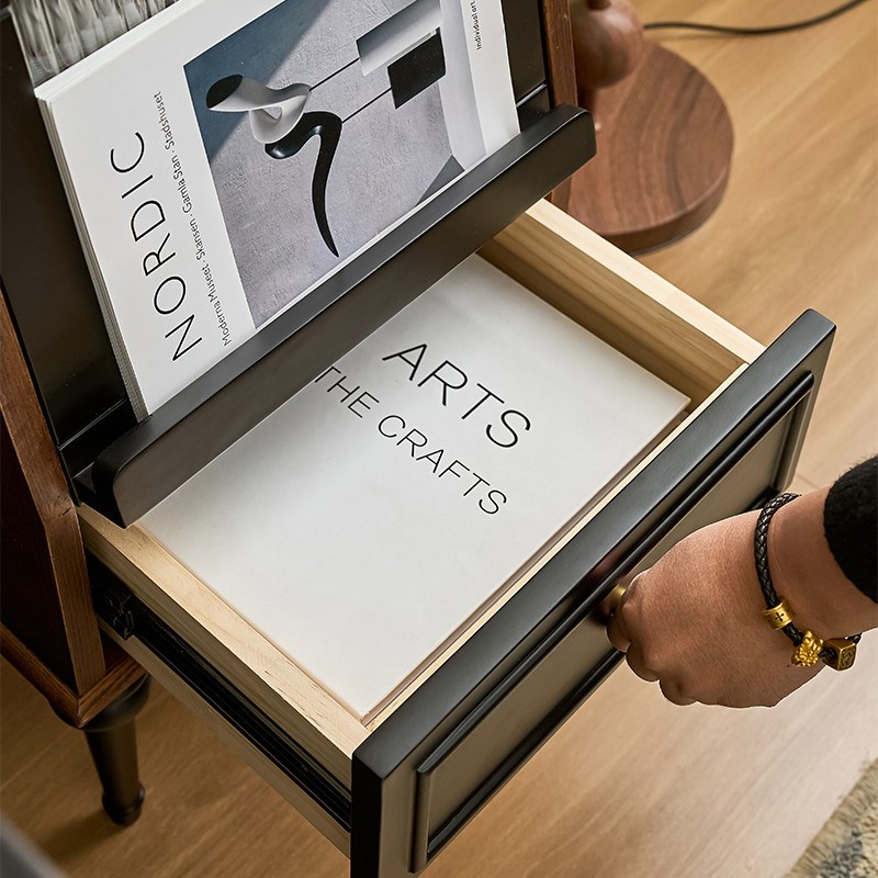 蒙杰西法式复古实木可移动中古风客厅沙发边几茶几多层置物架家具