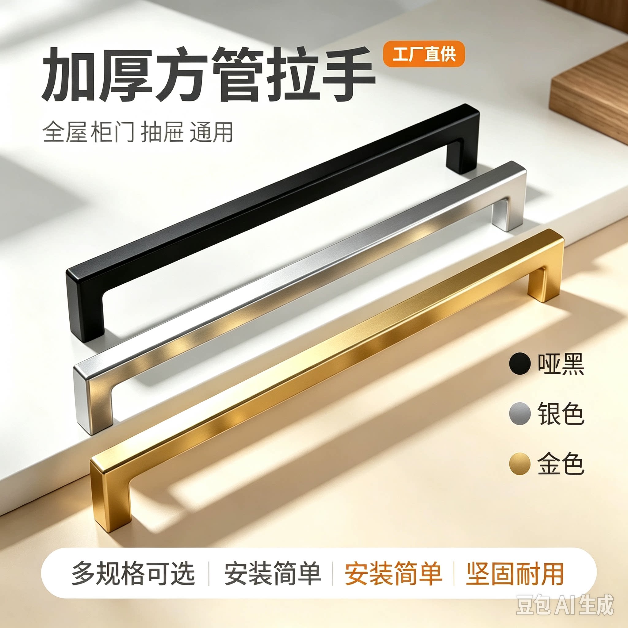 极简加厚方管铝合金衣柜门拉手