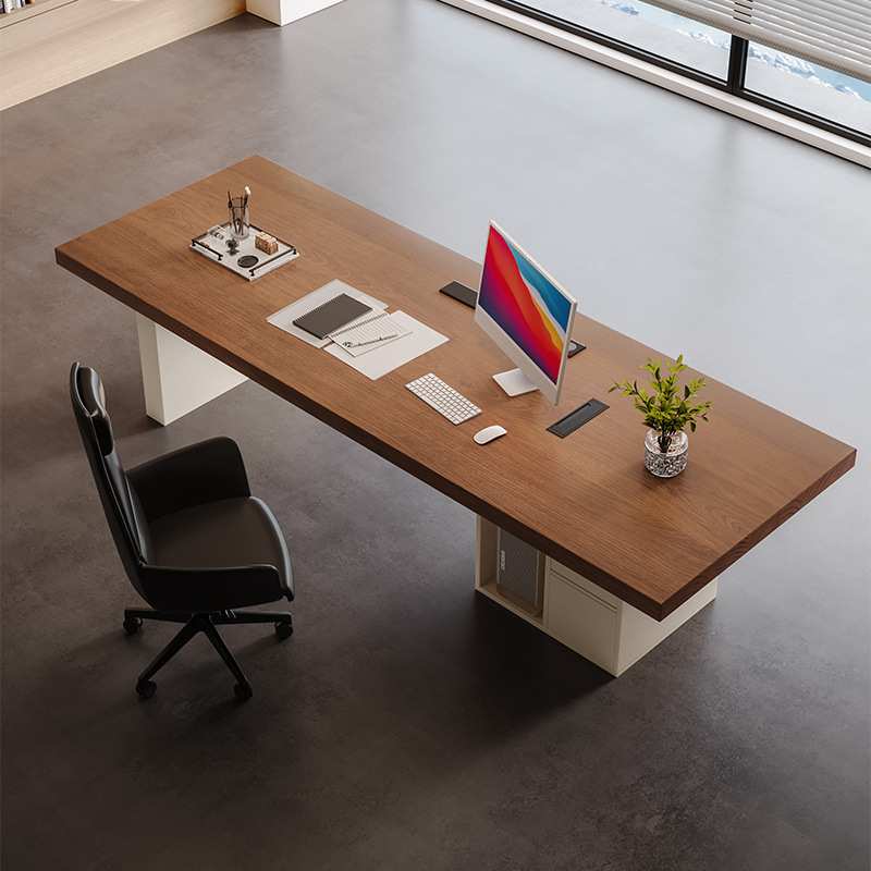 SJ实木老板办公桌现代简约办公室大板桌书桌电脑桌轻奢高级感工作