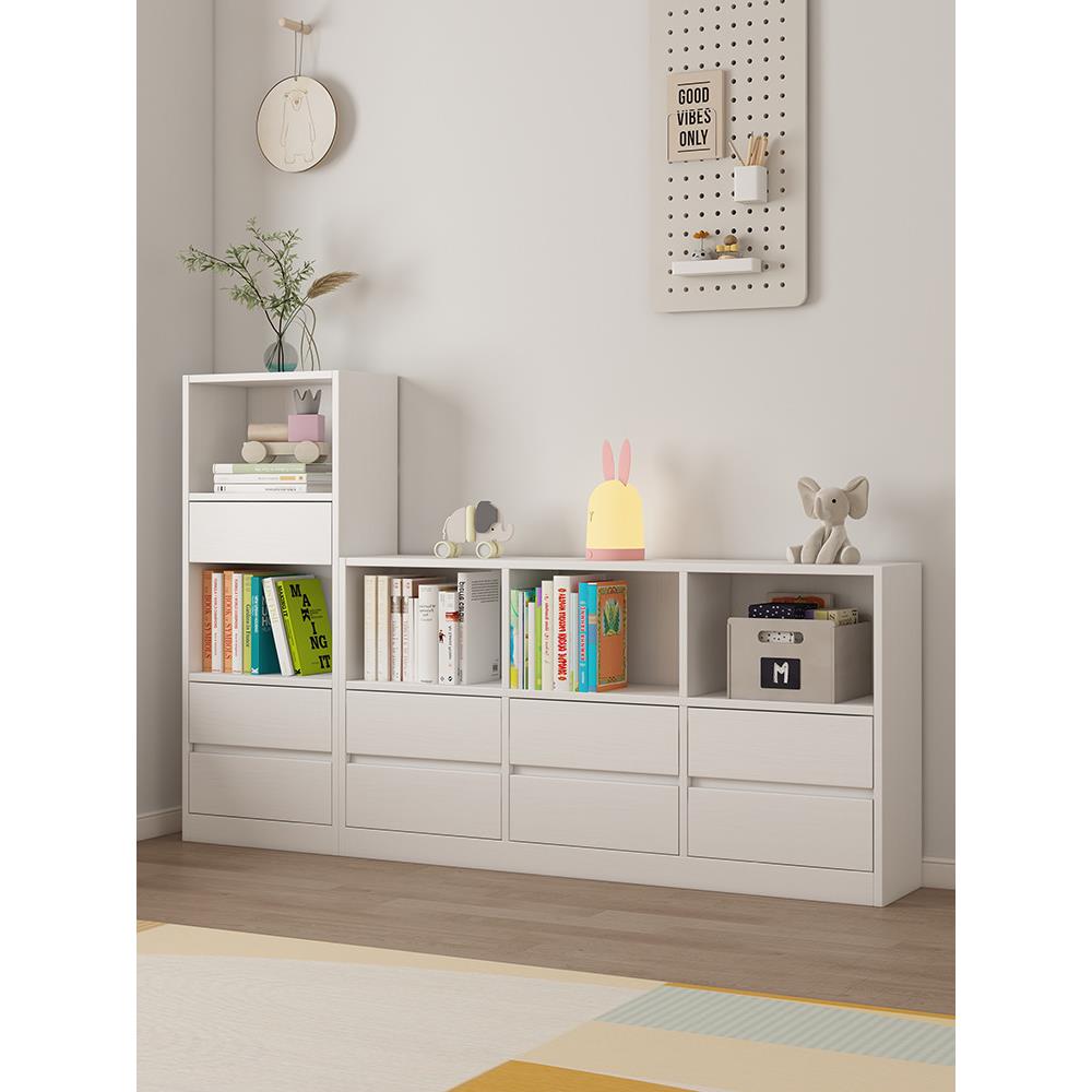 落地书柜带抽屉书架实木置物架客厅电视柜家用收纳储物柜简约矮柜