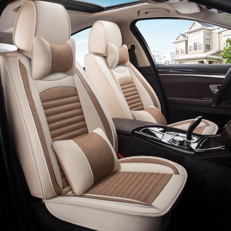 24年新款全包亚麻四季通用汽车坐垫夏季座垫坐套卡通
