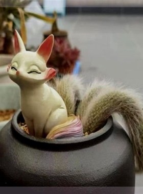 厂家狐狸摆件狐狸渐变茶宠变色摆件呆萌雪狐小侧面狐狸花盆盆栽饰