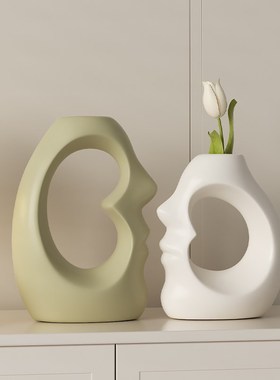 创意人脸造型花瓶摆件家居饰品高级感干花花束客厅电视柜艺术摆设