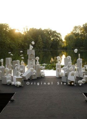 原石天然黄洞大理石异形毛边角婚礼装饰落地雕塑底座展台墩立柱子