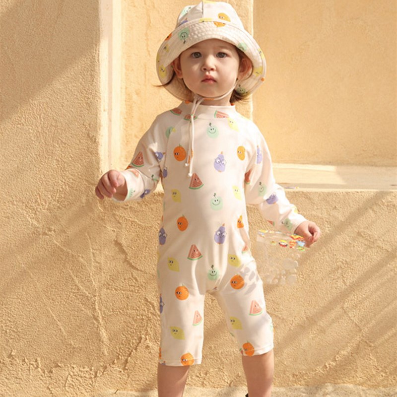 男孩子男娃新款宝宝婴儿儿童泳衣连体平角裤长袖防晒男女童薄款