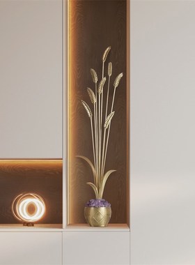 新中式黄铜聚宝盆麦穗摆件玄关客厅电视柜装饰品开业乔迁五谷丰收