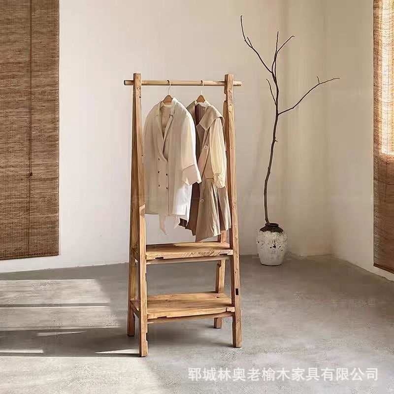 老榆木做旧衣帽架民宿酒店落地式挂衣架客厅卧室收纳储物架实木架