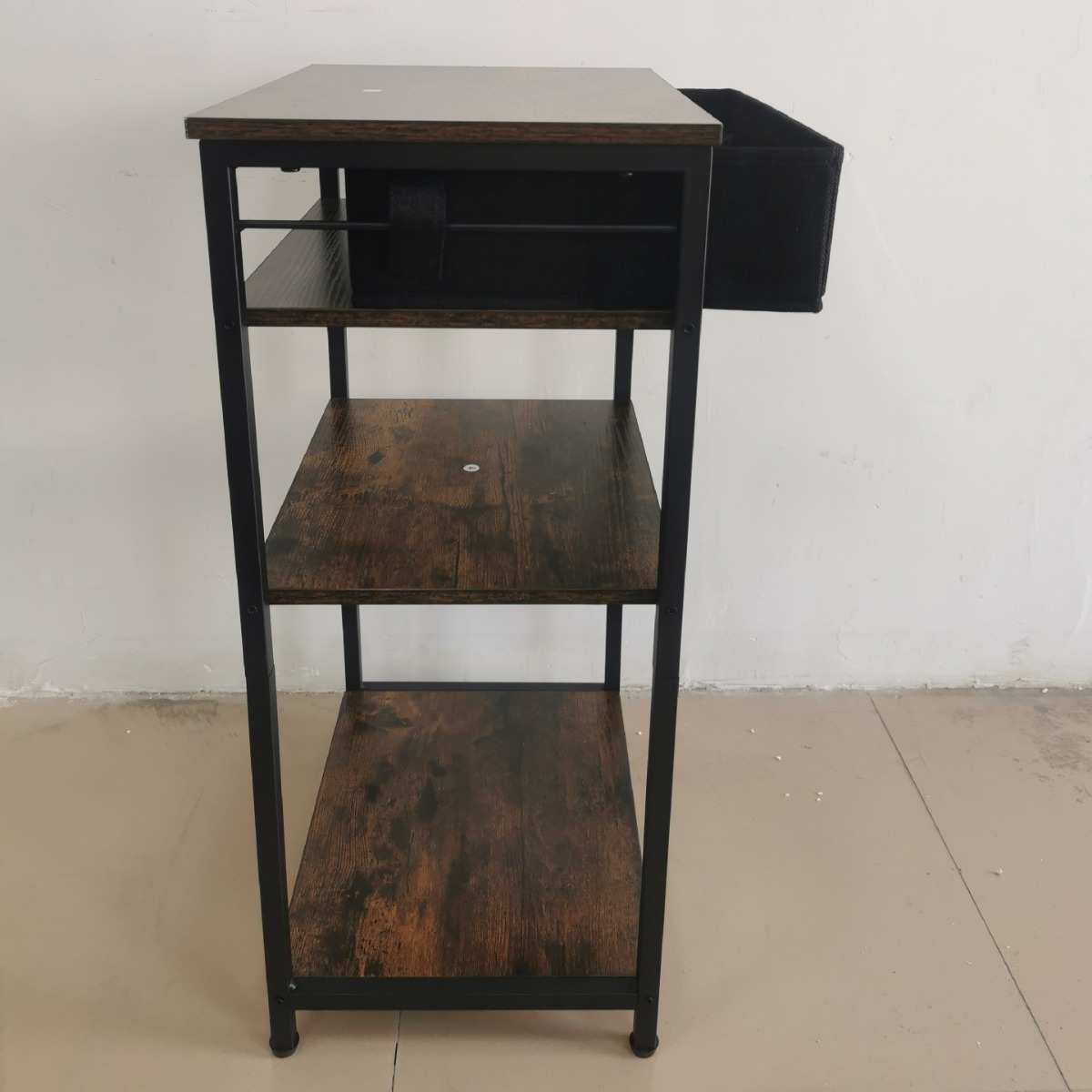 复古实木三层带抽屉打印机架落地文件柜多功能储物架客厅收纳层架