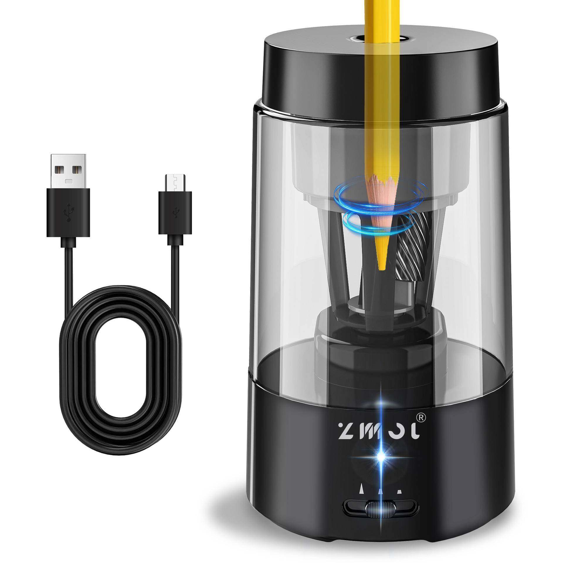 宗茂跨境亚马逊全自动卷笔刀自动进笔削笔器电动削笔刀充电铅笔刀