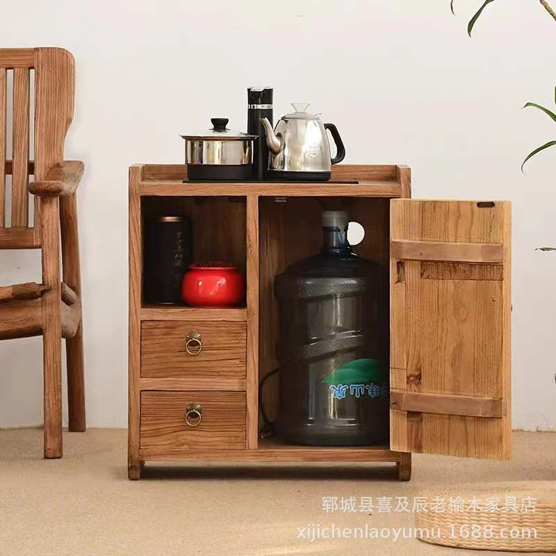 全实木餐边柜老榆木茶水柜风化旧木边柜泡茶台茶叶柜茶室边几家具