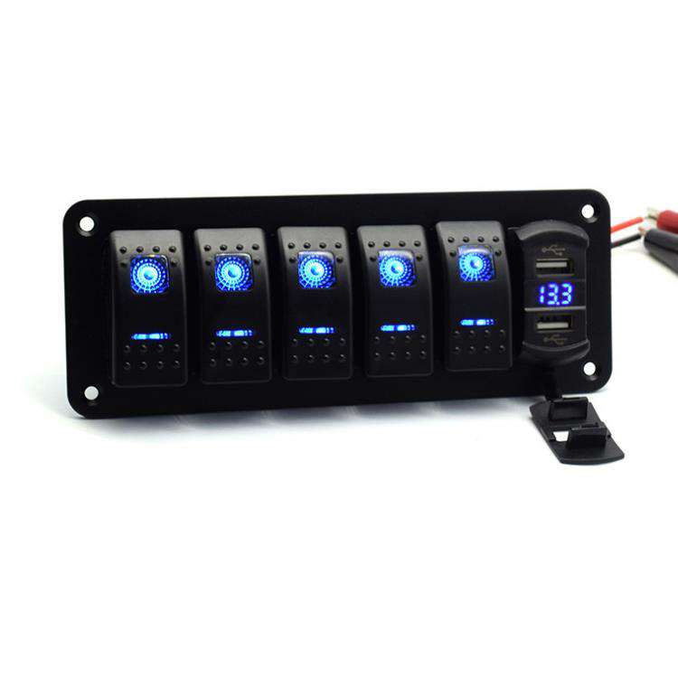 汽车房车船型开关车充组合面板电带LED灯4.8A开关式电压数显车载