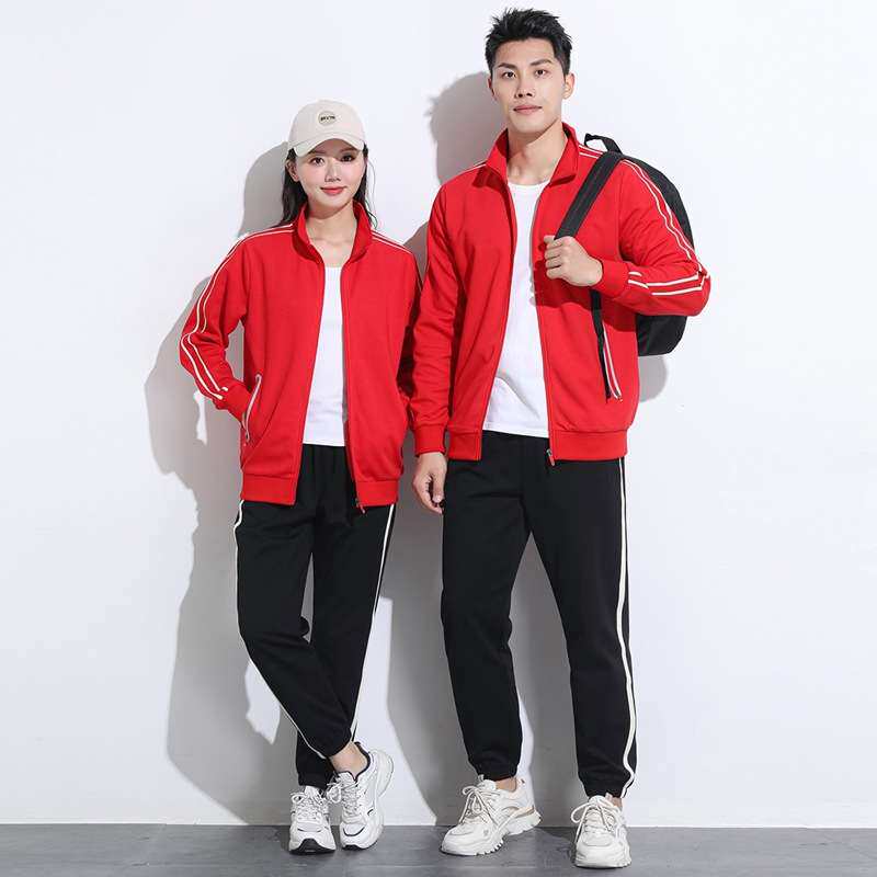 春秋季男女团服套装韩版时尚男女跑步休闲运动服情侣套装可logo