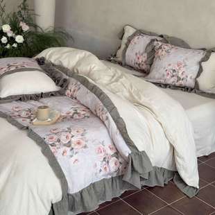 珍妮花园 | 复古风全棉超柔皱皱纱四件套数码印花床单被套床品