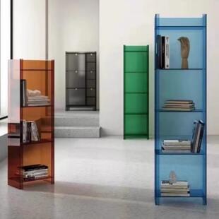 北欧风轻奢窄置物架客厅亚克力收纳展示架设计师多层落地书架