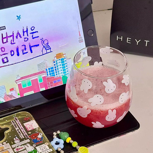 米菲兔玻璃咖啡杯女士高颜值家用牛奶果汁杯可爱ins风拿铁冷萃杯