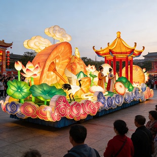 定制商业美陈巡游花车玻璃钢雕塑彩车制作设计泡沫造型景区花灯车